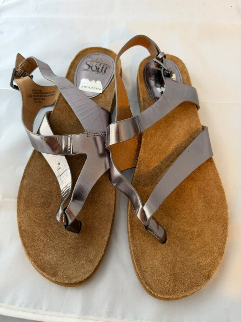 Sofft  Women's Cork Bed Sandal   Silver Patent Leather  Size 10M     New